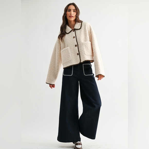 Altar'd State Cream Teddy Jacket with Brown Accents - Picture 2 of 8